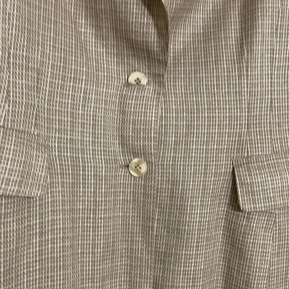 Mary Mc Fidden Women's Beige Checkered Blazer linen 10 event office retro casual